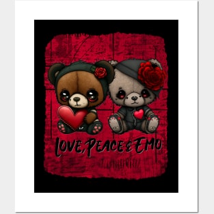 Love, Peace and Emo Cute Teddy bears With Hearts Posters and Art